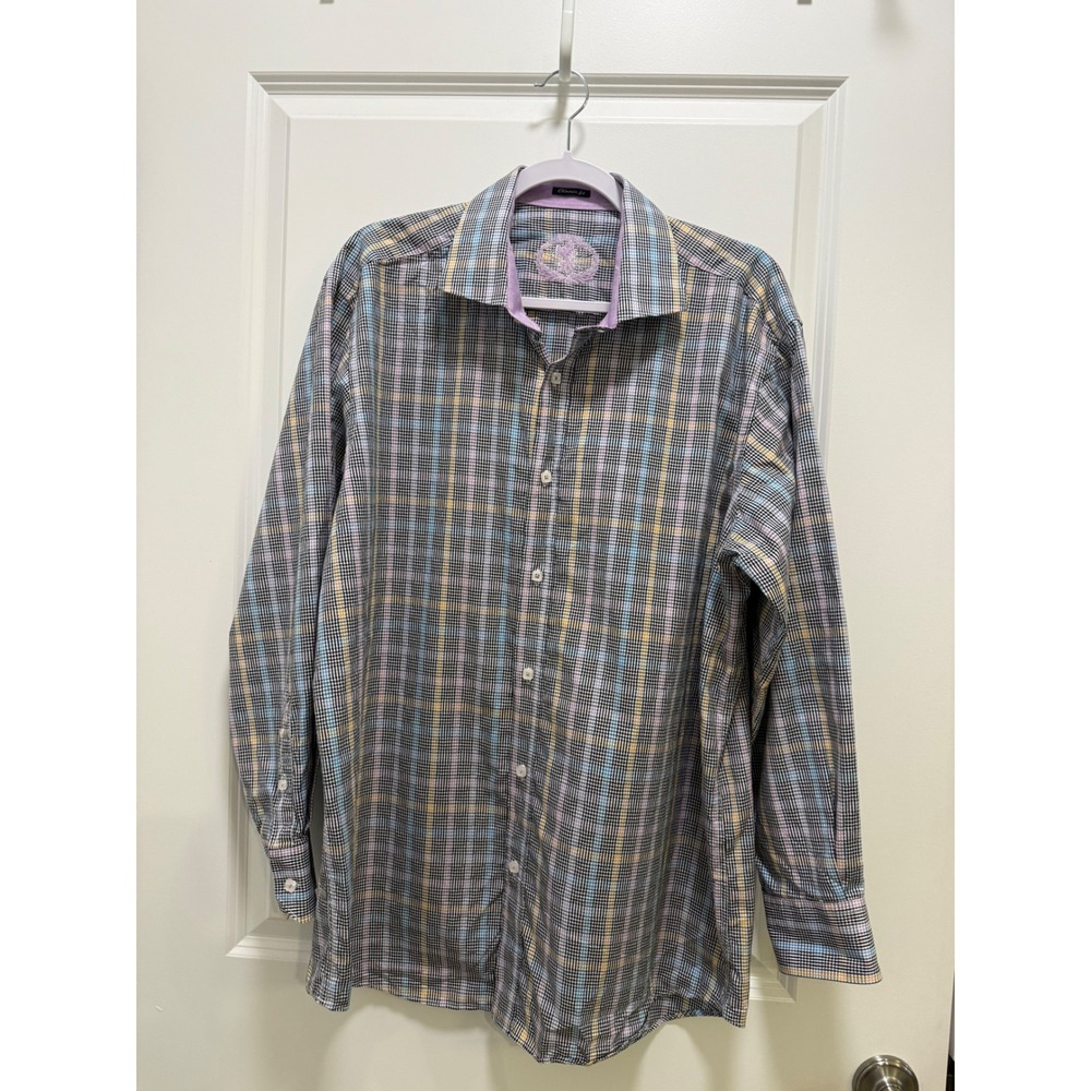Bugatchi Uomo Men Classic Fit Plaid Button Down Shirt Multi-Color Long Sleeve XL
